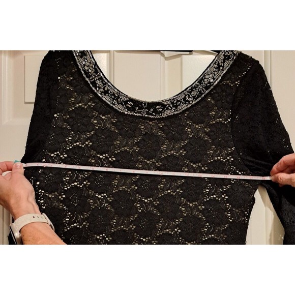 Denim & Supply Ralph Lauren Glam Lined Knit/Lace Flowers Dress Size Large Black - Picture 6 of 12